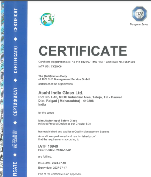 AIS Glass IATF Award Raigad